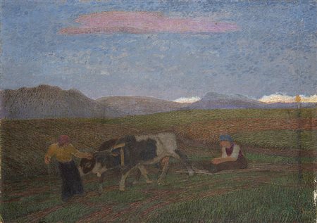 Alfredo Prosa (San Nazzaro Lomellina 1884 - 1966)"Lavoro nei campi"olio su...