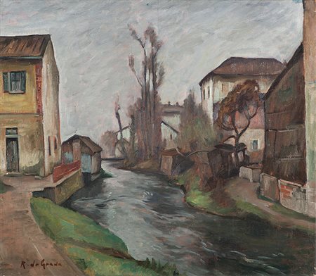 Raffaele De Grada (Milano 1885 - 1957)"Case sul Lambro"olio su tela (cm...