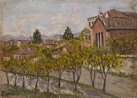 Enrico Reycend (Torino 1855 - 1928)"Villa della Regina" olio su cartone (cm...