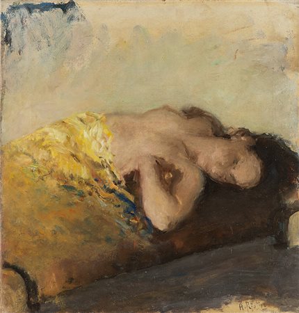 Arturo Rietti (Trieste 1863 - Padova 1943)"Donna sdraiata"olio su tela (cm...