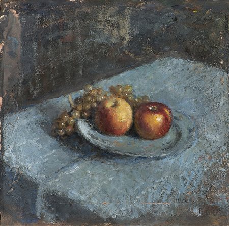 Arturo Rietti (Trieste 1863 - Padova 1943)"Piattino di frutta"olio su cartone...