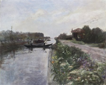 Guido Tallone (Bergamo 1894 - Alpignano 1967)"Canale a Torcello" 1950 ca.olio...