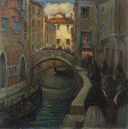 Maestro dell'inizio del XX Secolo"Processione a Venezia"olio su tela (cm...