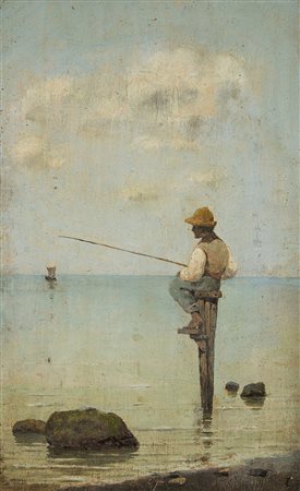 Edoardo Tofano (Napoli 1838 - Roma 1920)"Pescatore" olio su tavoletta (cm...