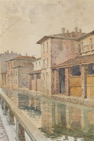 Arturo Ferrari (Milano 1861 - 1932)"Lungo il Naviglio di Santa Sofia...