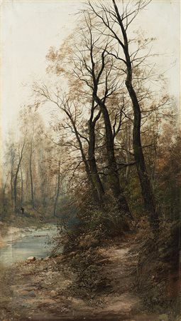 Henry Markò (Firenze 1855 - Lavagna 1921)"Paesaggio boschivo con torrente"...