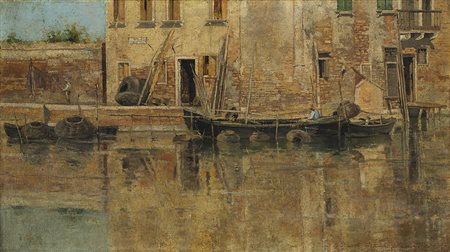 Maestro veneto del XIX Secolo"Giudecca"olio su tela (cm 26.5x46)Tracce di...