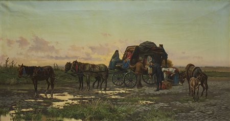 Pietro Barucci (Roma 1845 - 1917)"La sosta della carovana" olio su tela (cm...