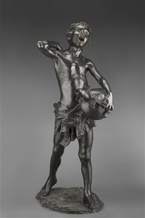 BASSANO DANIELLI (Crema 1854 – Milano 1923) "Acquaiolo" scultura in bronzo (h...