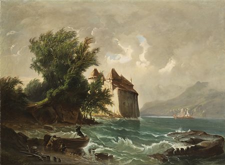 Edoardo Perotti (Torino 1824 - 1870)"Nubi minacciose con mare in tempesta"...