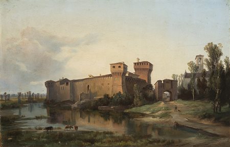 Costantino Rosa (Bergamo 1803 - 1878)"Il castello di Malpaga"olio su tela (cm...