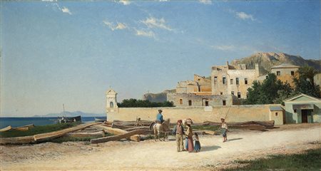 Pietro Marzorati (Milano 1829 - 1895)"Paesaggio mediterraneo" '76olio su tela...