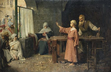 Giacomo Grosso (Cambiano 1860 - Torino 1938)"Sacra Famiglia" 1902olio su tela...