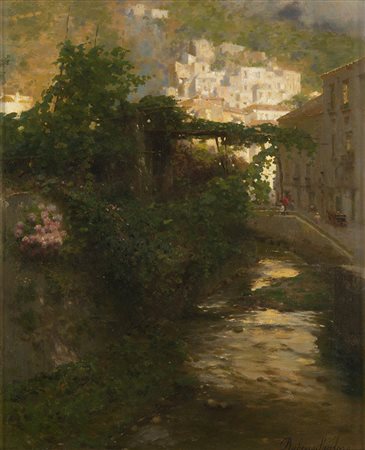 Rubens Santoro (Mongrassano 1859 - Napoli 1942)"Fiumicello verso sera. Costa...