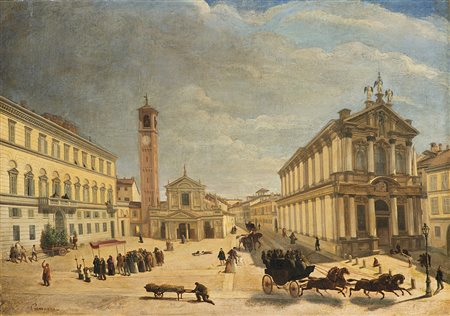 Ignoto del XIX Secolo"Vecchia Milano con la Basilica di Sant'Eufemia e la...