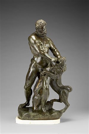 Maestro del XIX Secolo"Ercole con il leone" scultura in bronzo (h cm 72)...