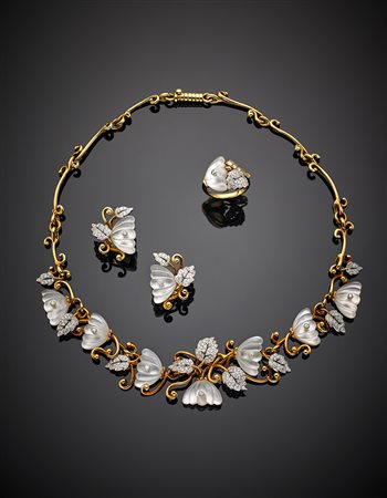 DE VECCHIDemi-parure floreale in oro giallo composta da collier, orecchini ed...