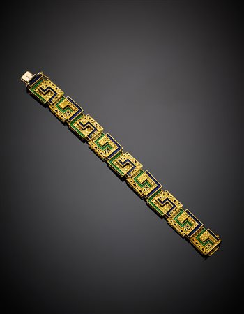 UNOAERREBracciale in oro giallo modulare, con smalti verdi e blu, g 47,06,...