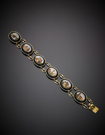 Bracciale in oro giallo 585/1000 con micromosaici, g 53,72, lungh. cm 21,50...