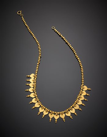 Collier in oro giallo 916/1000 a boules sfaccettate con pendenti centrali di...