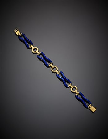 Bracciale a catena in oro giallo con dettagli in smalto blu, g 35,96, lungh....