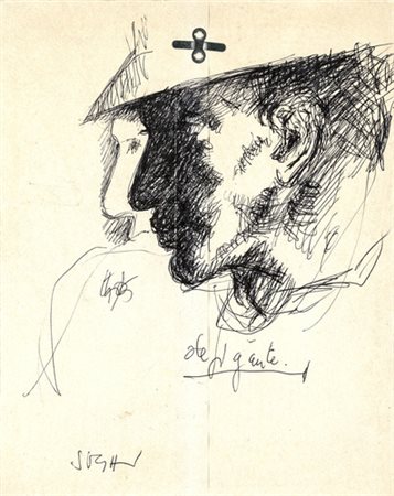 Alberto Sughi, OMAGGIO A REMBRANDT Penna su carta, cm 24x19, Firmato in basso...
