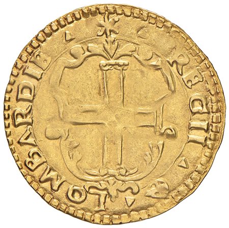 REGGIO EMILIA, Ercole II d'Este (1534-1559)Scudo d'oro, con stemma e Cristo...