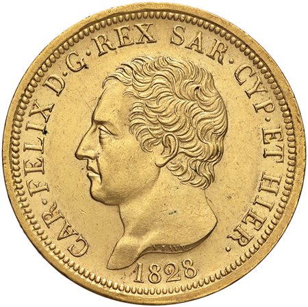 SAVOIA. Carlo Felice (1821-1831).80 lire 1828 Torino/L. Pagani 32. Oro....