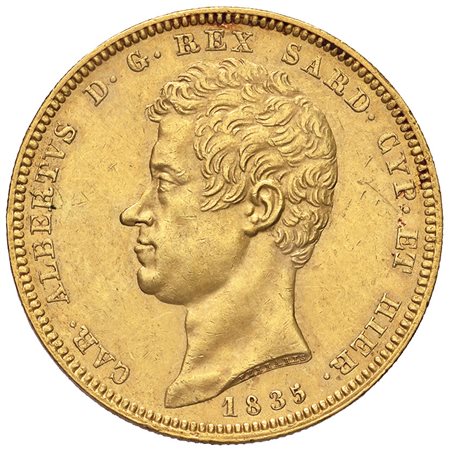 SAVOIA. Carlo Alberto (1831-1849).100 lire 1835 Torino. Pagani 141. Oro. qSPL
