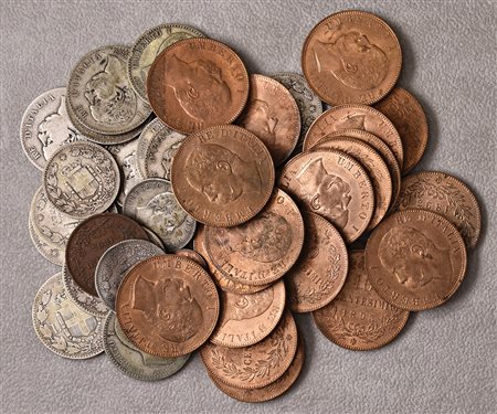 REGNO. Umberto I(1878-1900).43 monete in argento e rame: 11 da 2 lire; 8 da...
