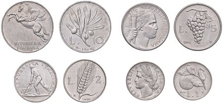 (Dal 1946). Serie di 4 valori (lire 10, 5, 2 e una) 1946. Italma. Rara. SPL