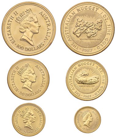 AUSTRALIA. The Australian Nugget. Astuccio con 4 monete in oro 1987: da 100,...