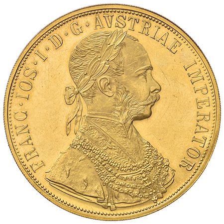 AUSTRIA. Francesco Giuseppe.4 ducati 1915 in oro . Colpo sul bordo. SPL