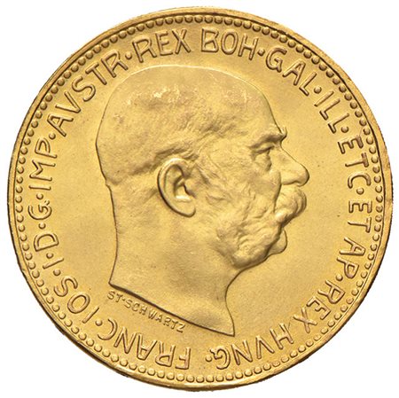 AUSTRIA. Francesco Giuseppe.20 corone 1915 in oro. Riconio di zecca. SPL