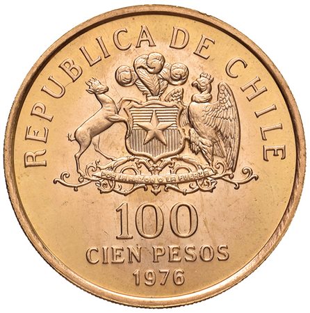 CILEAstuccio 1976 con 100 pesos in oro e 10 e 5 pesos in cupro-nichel. FDC