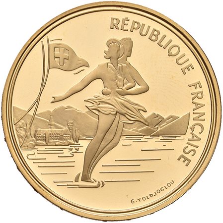 FRANCIA. Repubblica.500 franchi in oro 1989 per i Giochi Olimpici d'inverno,...