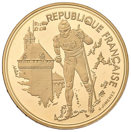 FRANCIA. Repubblica. 500 franchi in oro 1991 per i Giochi Olimpici d'Inverno,...