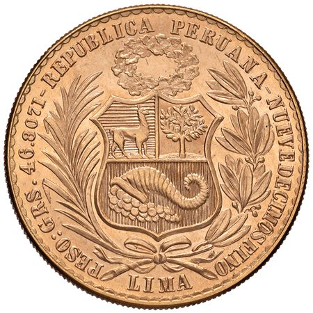 PERU'100 soles 1967, in oro. FDC.