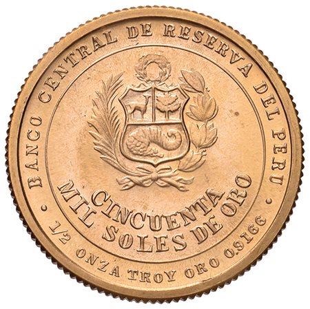 PERU'50.000 soles 1979, F. Garcia Calderon, in oro. PROOF.