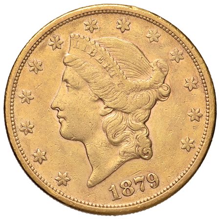 U.S.A.20 dollari 1879/S, in oro. Piccola scalfitura sul R/. q BB.