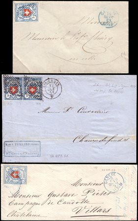 [SVIZZERA] 1851/1853Poste Federali.Lotto di 3 lettere affrancate con 5Rp.,...