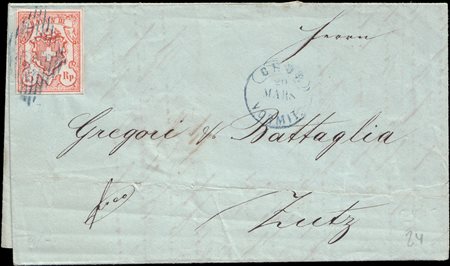 [SVIZZERA] 1853 (20 mar.)Poste Federali.Lettera con testo da Chur per Zutz,...