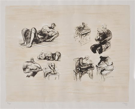 Henry Moore Heads, ideas for sculture, 1973;Lithografie, 38,5 x 49,3 cm...