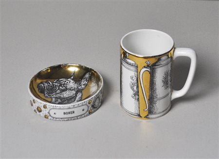 Piero Fornasetti Krug u. Aschenbecher;Siebdruckkeramik, Durchmesser 12,5 cm,...