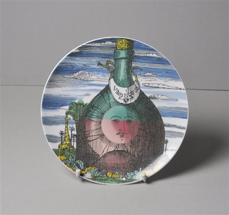 Piero Fornasetti Teller;Siebdruckkeramik, Durchmesser 26,5 cm, Produktion...