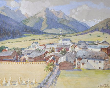 Josef Durst (Wien/Vienna 1878 – Brixen 1950) Dorf in Südtirol;Aquarell, 25,5...