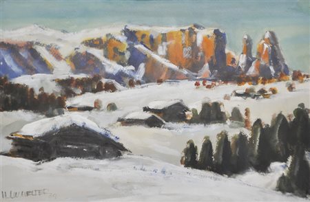 Hubert Mumelter Seiser Alm im Winter, 1964;Aquarell, 29,5 x 46 cm, gerahmt...