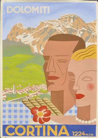 Ernst Klopfer Plakatentwurf „Dolomiti – Cortina”, um 1950;Tempera auf Papier,...