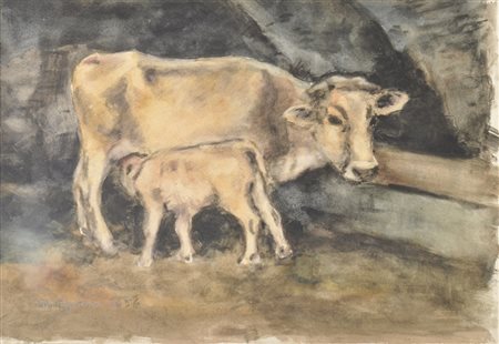 Max Sparer Kuh mit Kalb, 1956;Aquarell, 31,2 x 45,5 cm, gerahmt Signiert u....