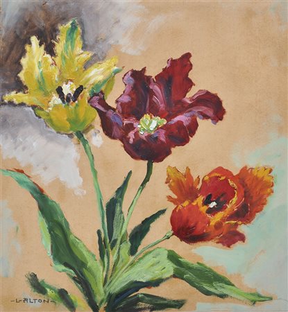 Lois Alton (Krumau 1894 – Innsbruck 1972) Tulpen;Öl auf Papier, 41,8 x 39 cm,...